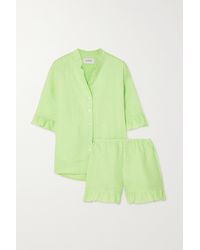 Sleeper Ruffled Linen Shirt And Shorts Set - Green