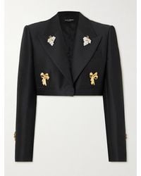 Dolce & Gabbana - Blazer Raccourci En Satin De Laine Et De Soie Mélangées À Ornements - Lyst