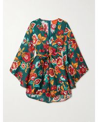 La DoubleJ - Magnifico Minikleid Aus Seiden-Twill Mit Blumenprint Und Bindegürtel - Lyst