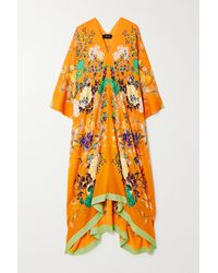 Meng Floral-print Silk-georgette Kaftan - Orange