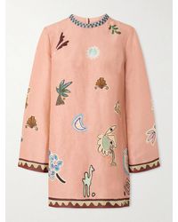 ALÉMAIS - Laurence Bead-Embellished Printed Linen And Silk-Blend Mini Dress - Lyst