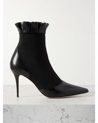 Manolo Blahnik - Nafar 90 Stretch-Knit And Ruffled Leather Point-Toe Ankle Boots - Lyst