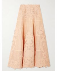Zimmermann - Rebellion Appliquéd Linen And Silk-Blend Midi Skirt - Lyst