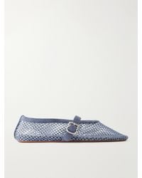 Alaïa - La Ballerine Crystal-Embellished Suede-Trimmed Mesh Ballet Flats - Lyst