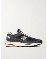 New Balance - Miuk 991 Leather-Trimmed Suede And Mesh Sneakers - Lyst