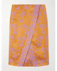 Dries Van Noten - Wrap-Effect Satin-Jacquard Midi Skirt - Lyst