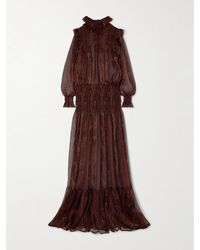 Saint Laurent - Shirred Paisley-Print Silk-Chiffon Maxi Dress - Lyst