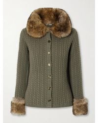 Saint Laurent - Shearling-Trimmed Cable-Knit Cashmere Cardigan - Lyst