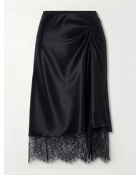 SIR. - Ingrid Lace-Trimmed Ruched Satin Midi Skirt - Lyst