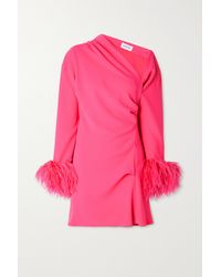 16Arlington Adelaide One-shoulder Feather-trimmed Crepe Mini Dress - Pink