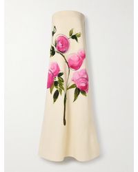 Oscar de la Renta - Strapless Floral-Print Wool-Blend Crepe Gown - Lyst