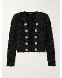 Balmain - Button-Embellished Sequined Metallic Bouclé-Tweed Jacket - Lyst