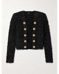 Balmain - Button-Embellished Sequined Metallic Bouclé-Tweed Jacket - Lyst
