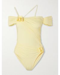 Maygel Coronel - Fiorella Off-The-Shoulder Appliquéd Ruched Swimsuit - Lyst