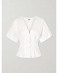 STAUD - Elle Pleated Cotton-Blend Poplin Blouse - Lyst