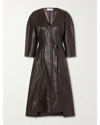 Victoria Beckham - Dolman Belted Leather Midi Dress - Lyst