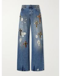 Dolce & Gabbana - Embellished Distressed High-Rise Wide-Leg Jeans - Lyst