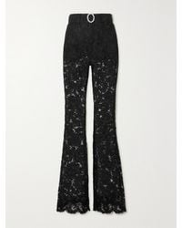 Alessandra Rich - Belted Crystal-Embellished Cotton-Blend Lace Flared Pants - Lyst