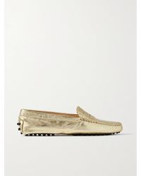 Tod's - Gommino Metallic Textured-Leather Loafers - Lyst