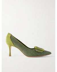 Manolo Blahnik - Maysale 70 Pumps Aus Geflochtenem Raffiabast Mit Schnalle Und Velourslederbesätzen - Lyst