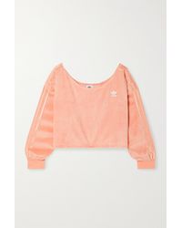 adidas Originals Off-the-shoulder Satin-trimmed Cotton-blend Velour Sweatshirt - Pink