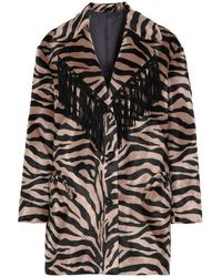 Blazé Milano Foxy Lady Hunny Fringed Animal-print Felt Coat - Black