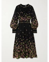 Erdem - Gathered Floral-Print Silk-Georgette Midi Dress - Lyst