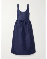 Self-Portrait - Gathered Satin Midi Dress - Lyst