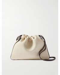 Brunello Cucinelli - Embellished Leather-Trimmed Raffia Shoulder Bag - Lyst