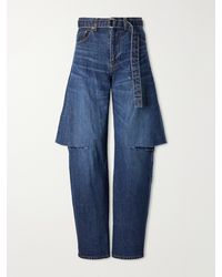 Sacai - Belted Cut-Out Mid-Rise Wide-Leg Jeans - Lyst