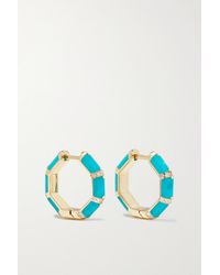 L'Atelier Nawbar Bamboo 18-karat Gold, Turquoise And Diamond Hoop Earrings - Blue