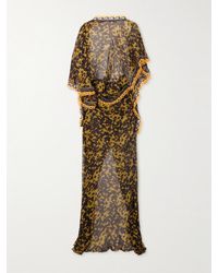 Christopher Esber - Draped Open-Back Lace-Trimmed Printed Silk-Georgette Maxi Dress - Lyst