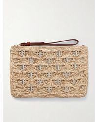 Rabanne - Leather-Trimmed Chainmail-Embellished Raffia Pouch - Lyst