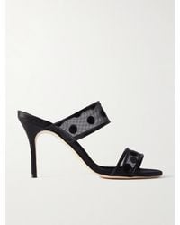 Manolo Blahnik - Scolobi 90 Satin-Trimmed Flocked Mesh Sandals - Lyst