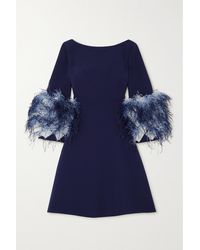 Huishan Zhang Reign Feather-trimmed Crepe Mini Dress - Blue