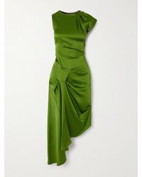 Victoria Beckham - Asymmetric Draped Satin Midi Dress - Lyst