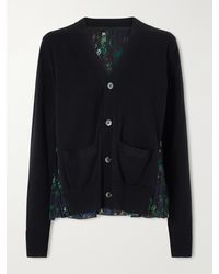 Sacai - Layered Floral-Print Mesh-Trimmed Cotton Cardigan - Lyst