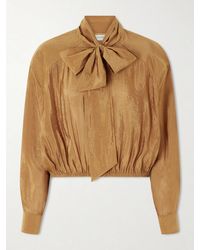 Saint Laurent - Pussy-Bow Crinkled Taffeta Shirt - Lyst