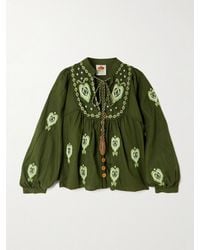 FARM Rio - Embellished Embroidered Linen-Blend Blouse - Lyst