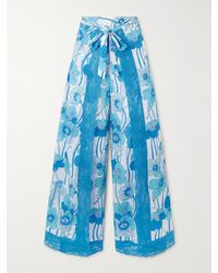 Loretta Caponi - Alexis Layered Lace-Trimmed Floral-Print Cotton-Voile Wide-Leg Pants - Lyst