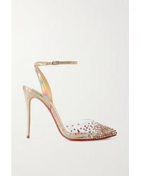 Christian Louboutin Spikaqueen 100 Crystal-embellished Pvc And Iridescent Leather Pumps - Metallic