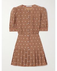 Alessandra Rich - Mini-Robe En Crêpe De Laine Mélangée À Plis Et À Cristaux - Lyst