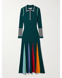 Christopher John Rogers - Godet Striped Ribbed Merino Wool Polo Maxi Dress - Lyst