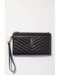 Saint Laurent Pochette En Cuir Texturé Matelassé Monogramme Large - Noir