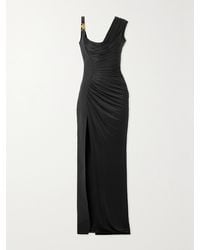 Versace - Asymmetrische Robe Aus Jersey Und Crêpe Mit Raffungen Und Verzierung - Lyst