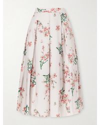 Erdem - Pleated Floral-Print Cotton-Poplin Midi Skirt - Lyst