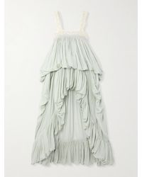 Chloé - Lace-Trimmed Tiered Gathered Silk-Chiffon Gown - Lyst