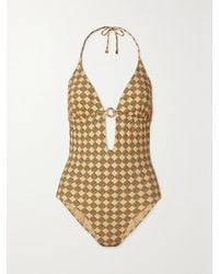 Tory Burch - Bedruckter Neckholder-Badeanzug Mit Verzierung - Lyst