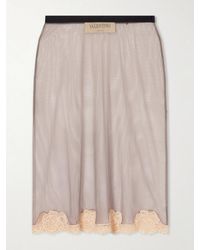 Valentino Garavani - Lace-Trimmed Mesh Midi Skirt - Lyst