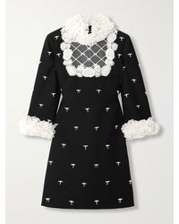 Valentino Garavani - Ruffled Bow-Detailed Embellished Mesh-Trimmed Wool And Silk-Blend Crepe Mini Dress - Lyst